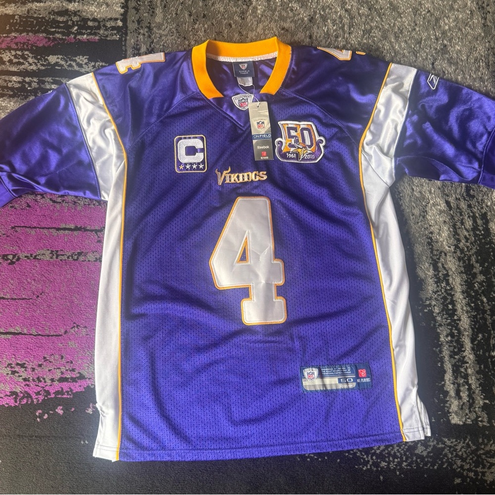 Reebok Minnesota Vikings #4 Purple, White & Gold Football Jersey
